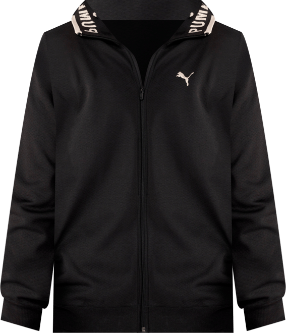 Men's Knit Collar Embroidered Cat Logo Track Jacket