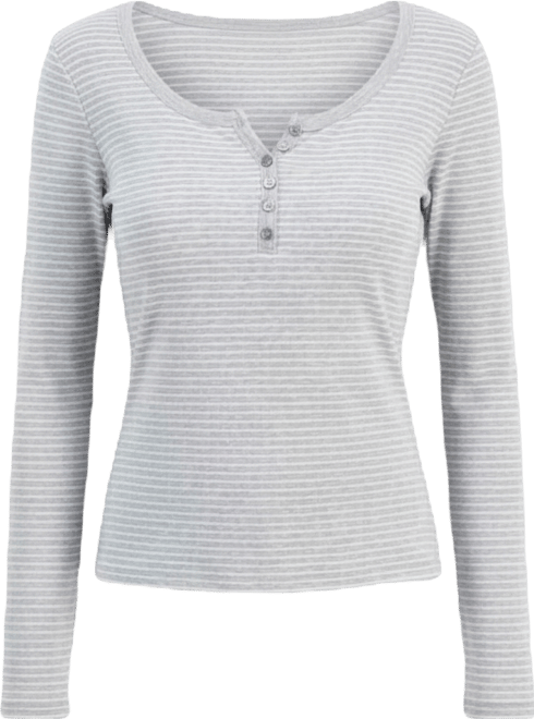 Juniors' Scoop-Neck Long-Line Henley Top