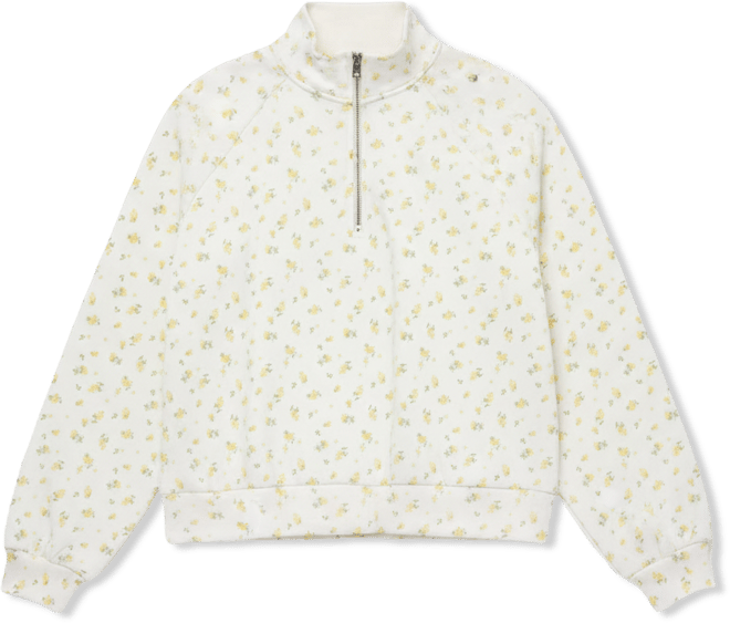 Juniors' Floral Print Quarter-Zip Sweatshirt
