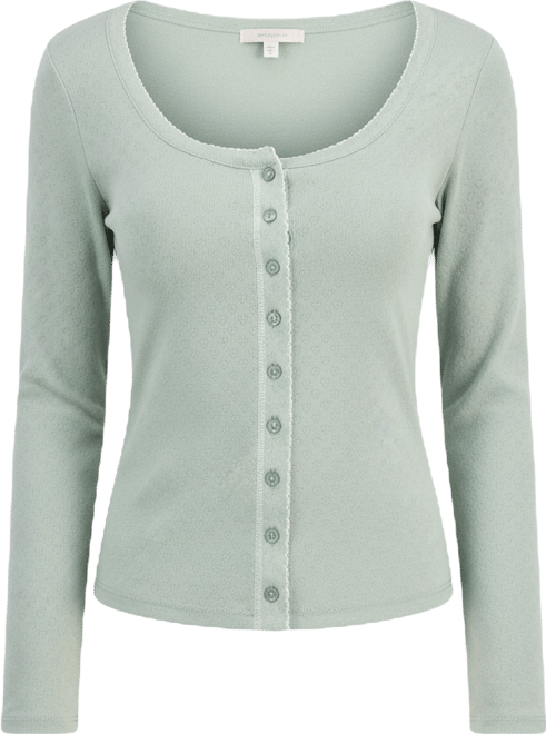 Juniors' Picot-Trim Pointelle Cardigan Knit Long-Sleeve