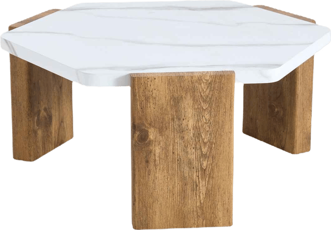 31" Modern Hexagonal Coffee Table, White Marble Top