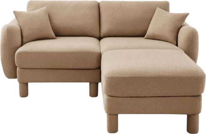 Streamdale Boucle Loveseat Sofa with Ottoman & Shell Armrests