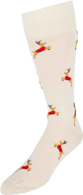 Men's Flying Reindeer on Christmas Eve Novelty Mid Calf Mercerized Cotton Socks (1 Pair)