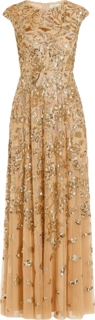 Women's Sequined High Neck Cap Sleeve A Line Gown