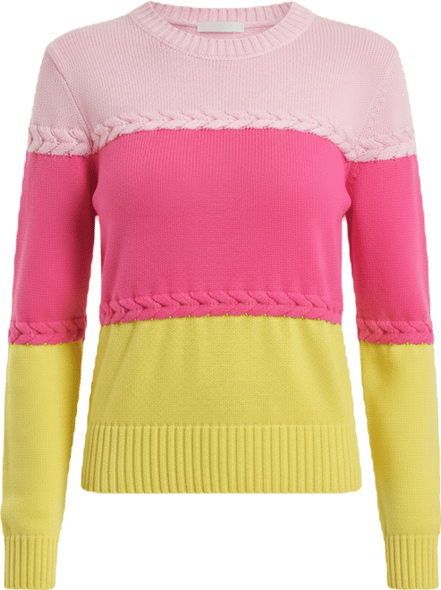 Women's Braided Color-Block Crewneck Sweater