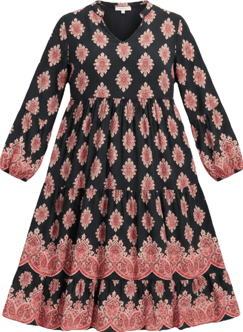 Women's Everlasting Bordered Print Blouson Sleeve Dress