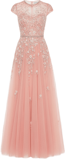 Women's High Neck Cap Sleeve Embellished A Line Gown