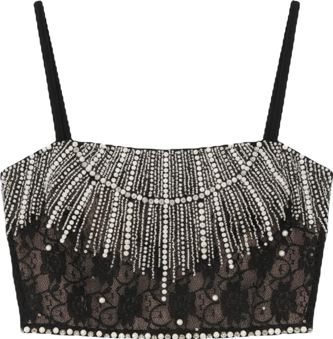 Women's Lace Strappy Sequin Crop Top