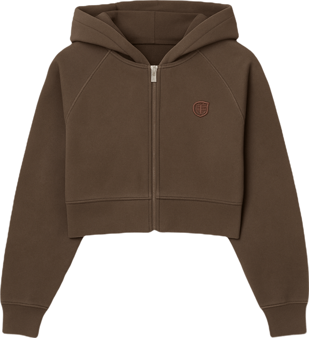 Women's Ribbed Emblem Crop Zip Hoodie