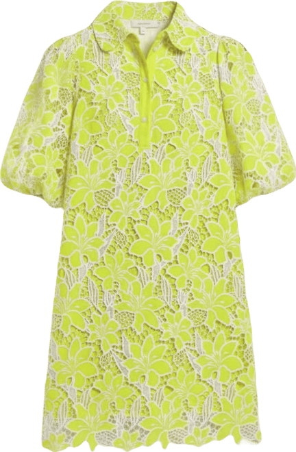 Women's Eyelet Blouson Collared Neck Dress