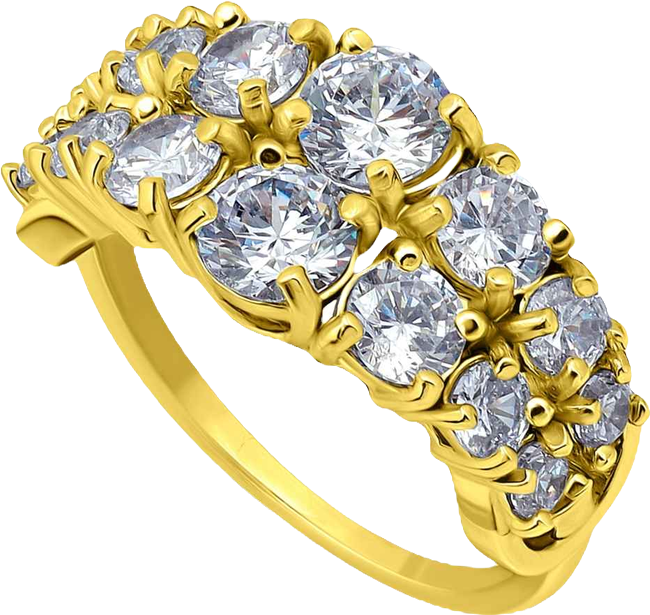 Cubic Zirconia 2 Row Round Prong Set Stones Ring in Silver Plate