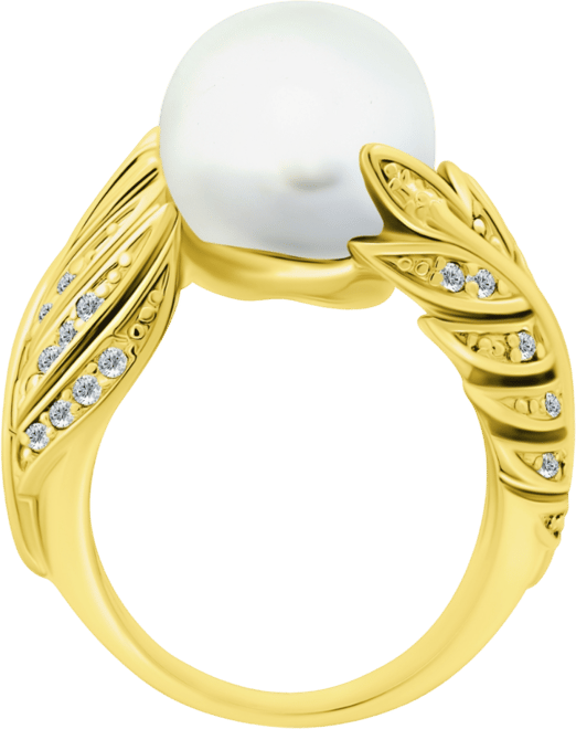 Imitation Pearl and Multi Row Pave Cubic Zirconia Ring in Silver Plate