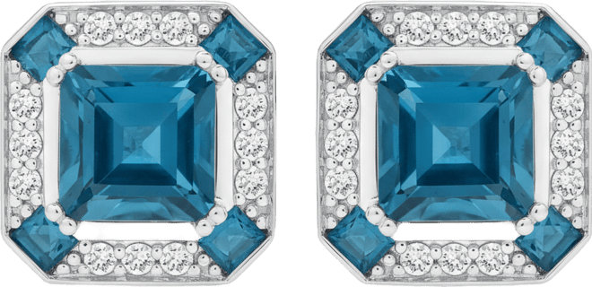 Lab Grown White Sapphire (1/4 ct. t.w.) and London Blue Topaz (3-1/3 ct. t.w.) Square Earrings in Sterling Silver