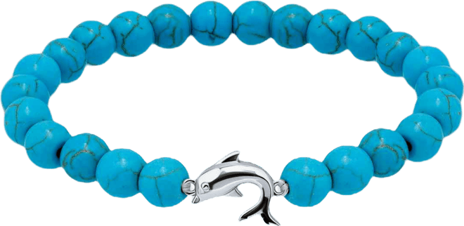 Howlite Chrysocolla Beads and Dolphin Charm Station Silver Plated Stretch Bracelet