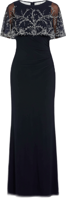 Women's Fitted Jersey Gown with Embellished Cape