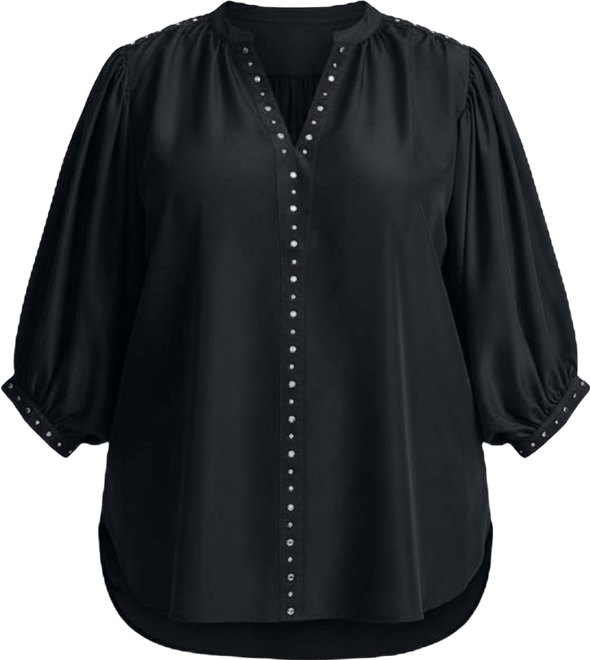 Women's Plus Size Studded Blouson Sleeve Blouse