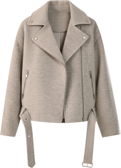 Women's Oversized Brushed Belted Biker Jacket