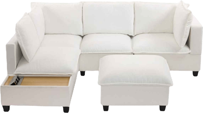 90" U-Shaped Sectional Sofa with Ottoman & Charging Coffee Table