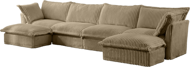 Slipcovered U Shape Sectional Sofa Camel Corduroy