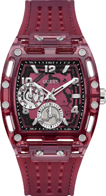 Men's Burgandy Silicone Multi-Function Watch, 42mm