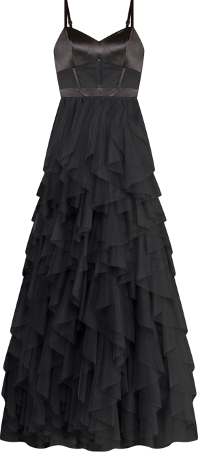 Juniors' Sweetheart-Neck Ruffled Cascade Gown