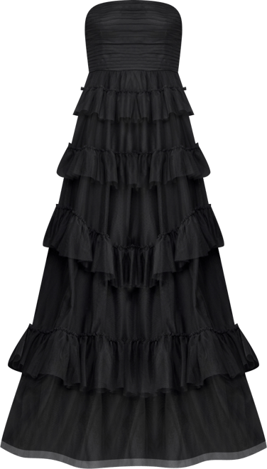 Juniors' Strapless Ruffle Skirt Gown