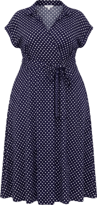 Plus Size Pull-On Printed Belted Midi Shirtdress