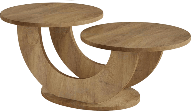 Round Coffee Table, 2-Tier Farmhouse Coffee Table with U-Shaped Frame