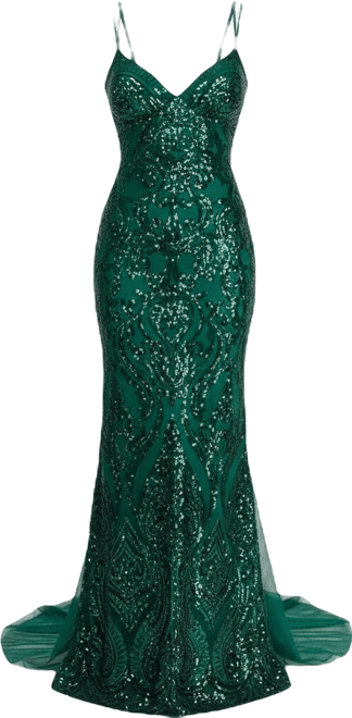 Juniors' Sequin-Pattern Floor-Sweeping Gown