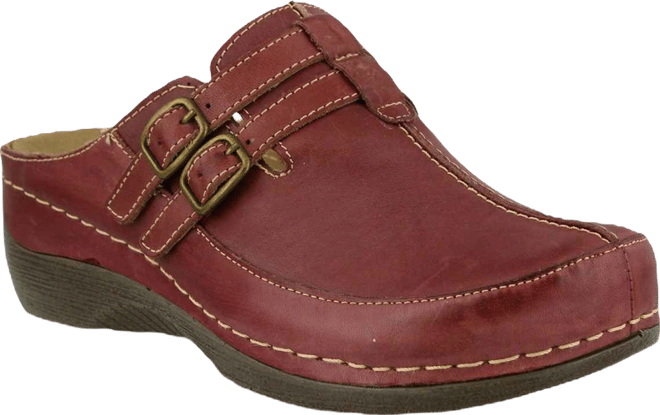 Happy Multi-Strap Leather Slip-On Clogs with Buckle Detail and Removable Insole