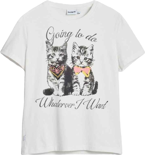 Women's T-shirt with cat rhinestones