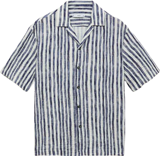 Men's Short-Sleeved Striped Cotton Shirt