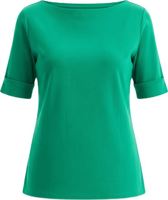 Petite Cotton Elbow-Sleeve Boat-Neck Top, Exclusively at Macy's