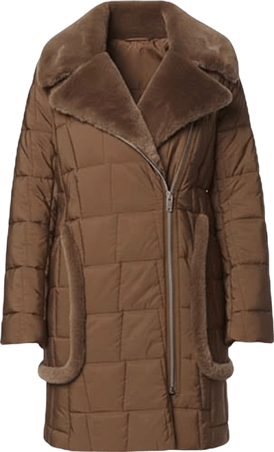 Women's Astor Asymmetrical Mixed Media Puffer With Faux Fur Trim