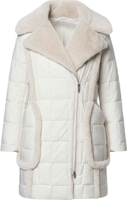 Women's Astor Asymmetrical Mixed Media Puffer With Faux Fur Trim