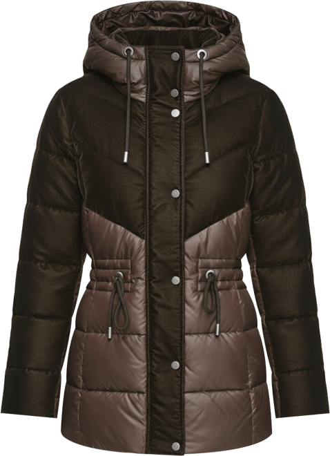Women's Varna Velvet Mixed Quilted Puffer Jacket Within Attached Hood