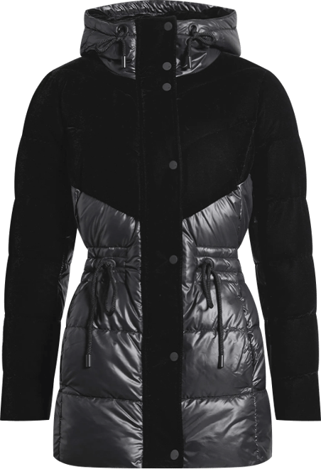 Women's Varna Velvet Mixed Quilted Puffer Jacket Within Attached Hood