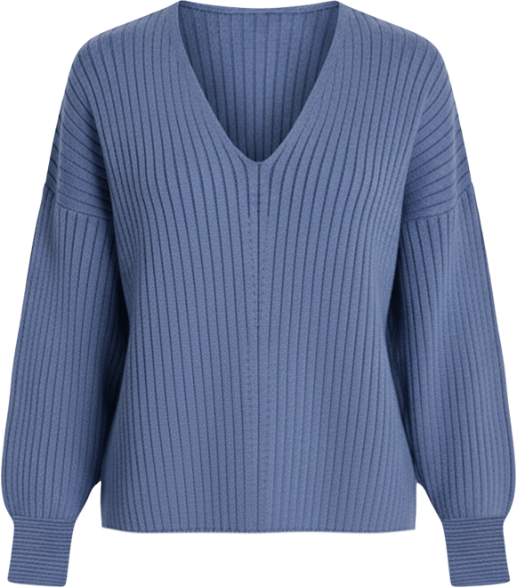 Women's V-Neck Long-Sleeve Rib-Knit Sweater