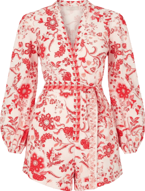 by  Papell Women's Cotton Printed Long-Sleeve Romper