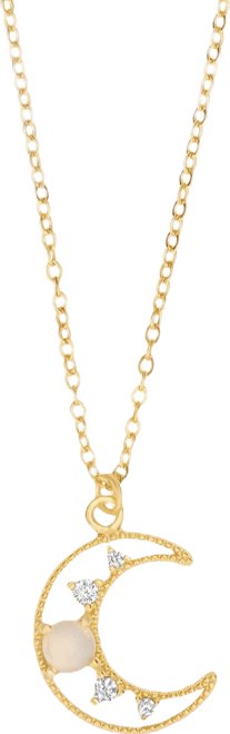 Cubic Zirconia & Simulated Opal Moon Pendant Necklace