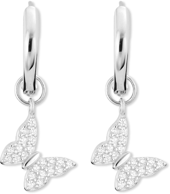 Cubic Zirconia Butterfly Charm Dangle Huggie Hoop Earrings