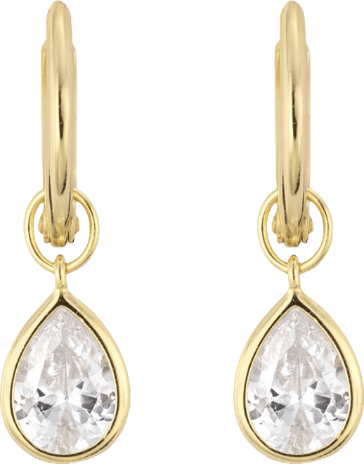 Cubic Zirconia Pear Drop Huggie Hoop Earrings