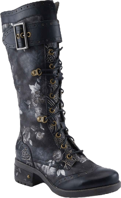 Women's Kisha-Boss Tall Leather Combo Boots with Lace-Up Front, Inside Zipper, Stretch Strap, and Lug Sole – Fashion Utility Style wi