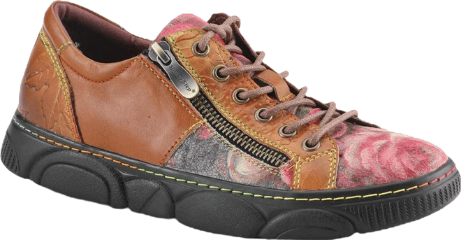 L Artiste Women s Danli-bloom Zippered Platform Sneakers in Hand-Painted Leather with Floral Embossing and Rainbow Stitching