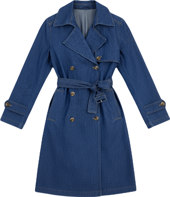 Women's Double-Breasted Cotton Denim Trench Coat