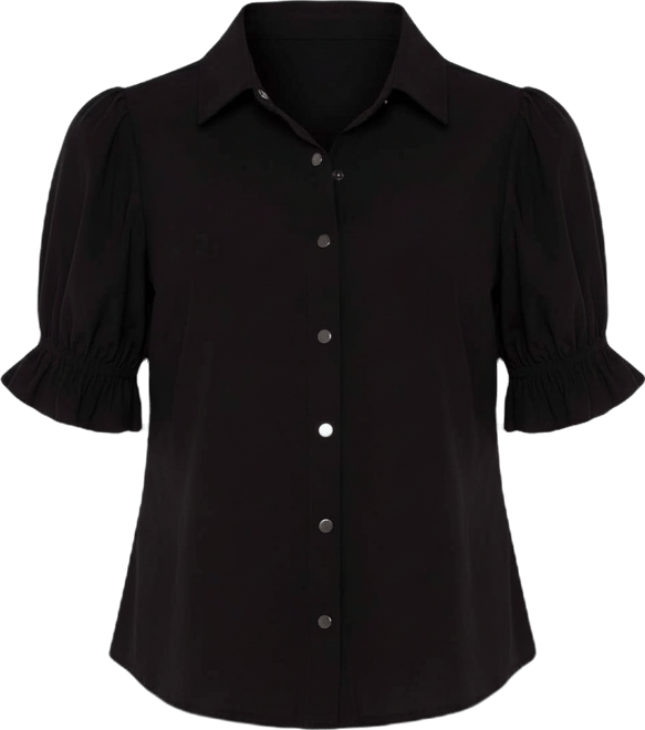 Women's Elbow Puff Sleeve Snap Front Collar Top