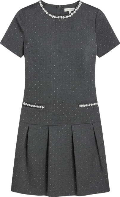 Petite Drop Waist Short-Sleeve Pleated Mini Dress