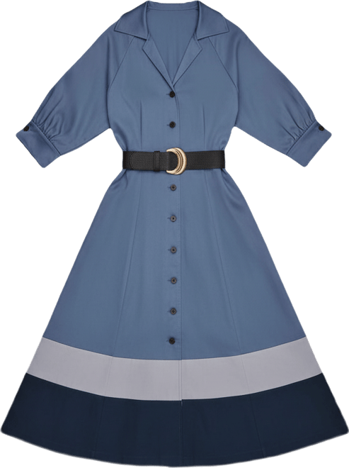 Women's Collared Belted Midi Dress