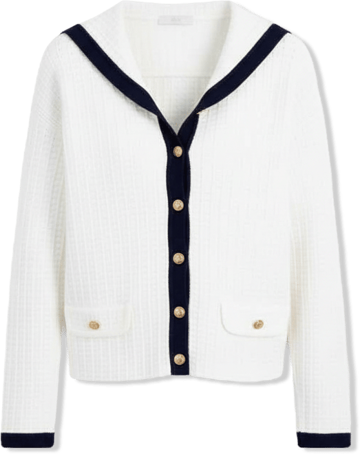 Women's Sailor-Collar Tipped Cardigan