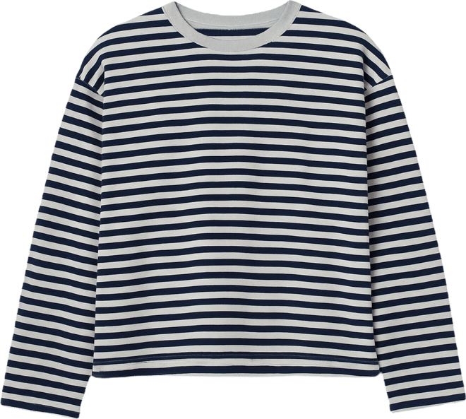 Juniors' Oversized Striped Long-Sleeve Crewneck Tee
